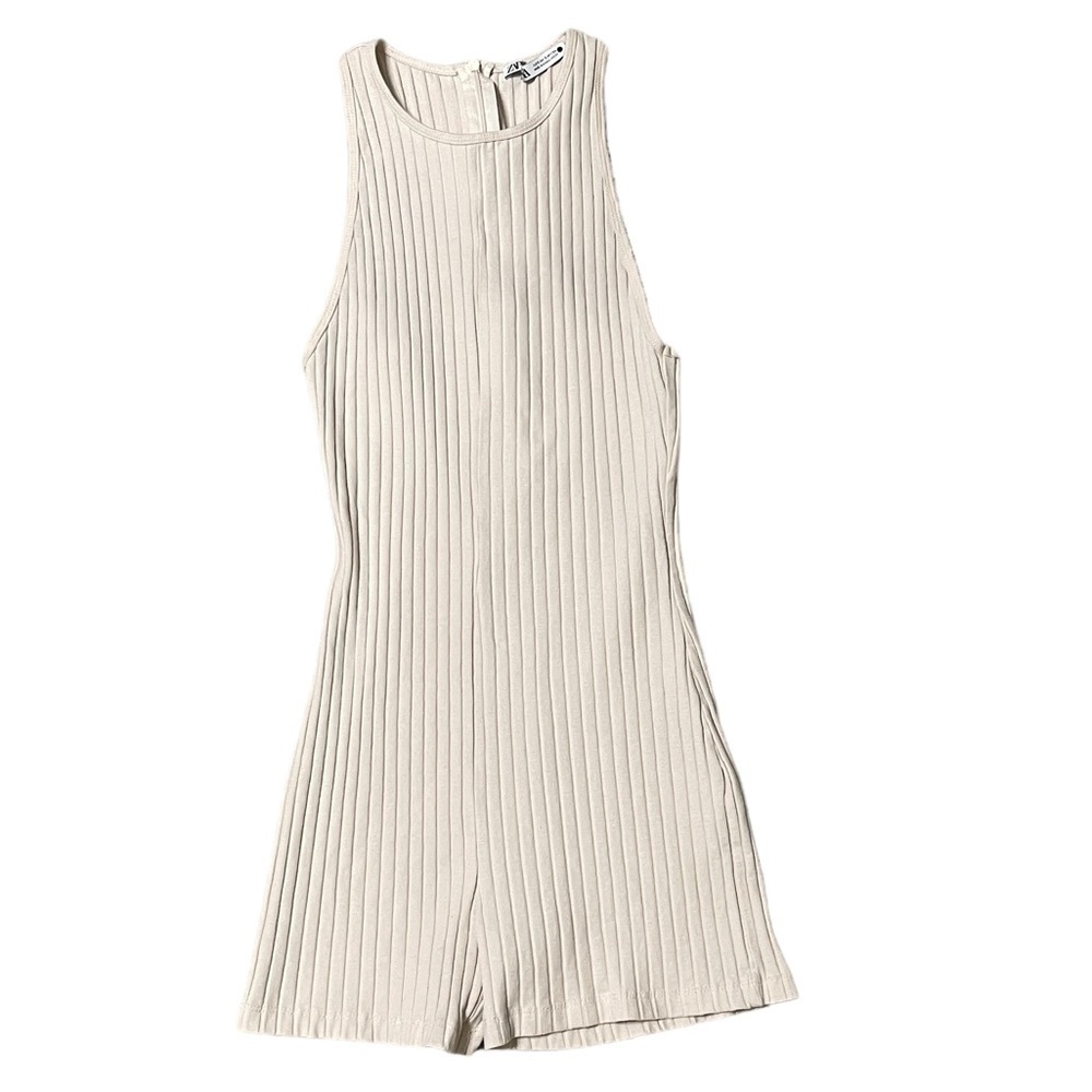 Zara Ribbed Racer Back Bodysuit Tan Rare Size S